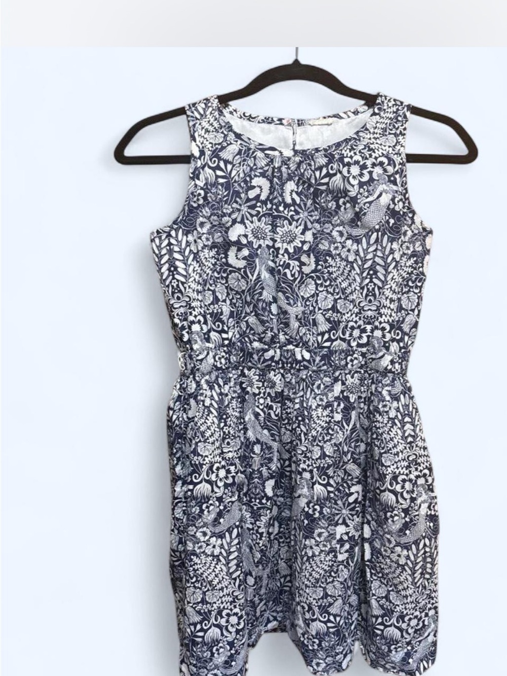 J. Crew Girls Navy and White Floral Print Dress lined fairycore